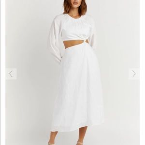DISSH SOFIA WHITE LINEN MIDI DRESS